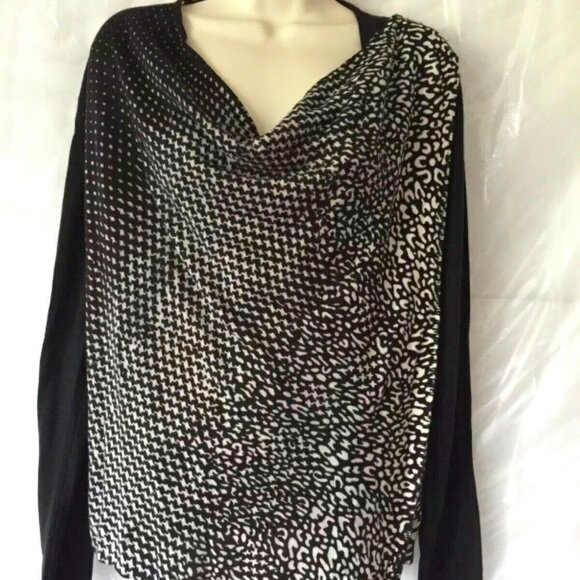 New Directions Sweater PS‎ Black White Cowl Neck Knit Career Modern Chic Artsy - Picture 2 of 12